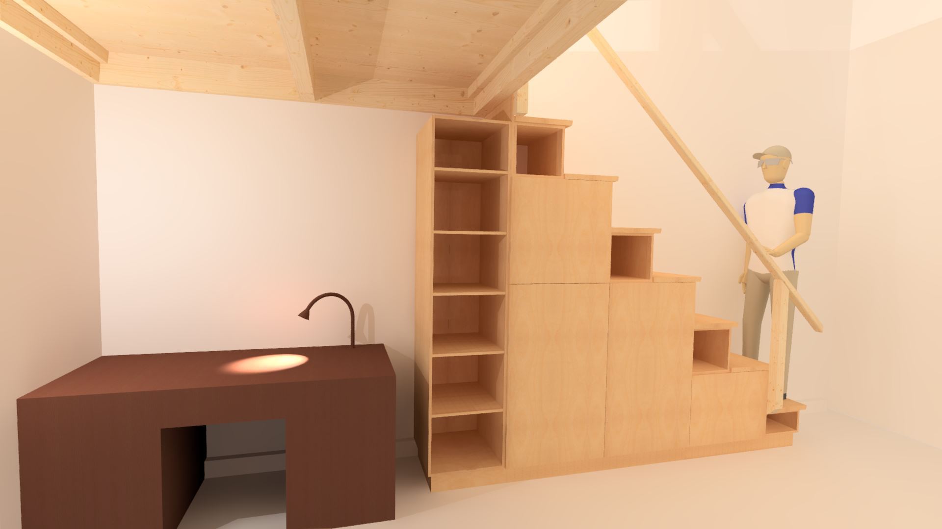 Hochbett mit Treppe -3D-rendering