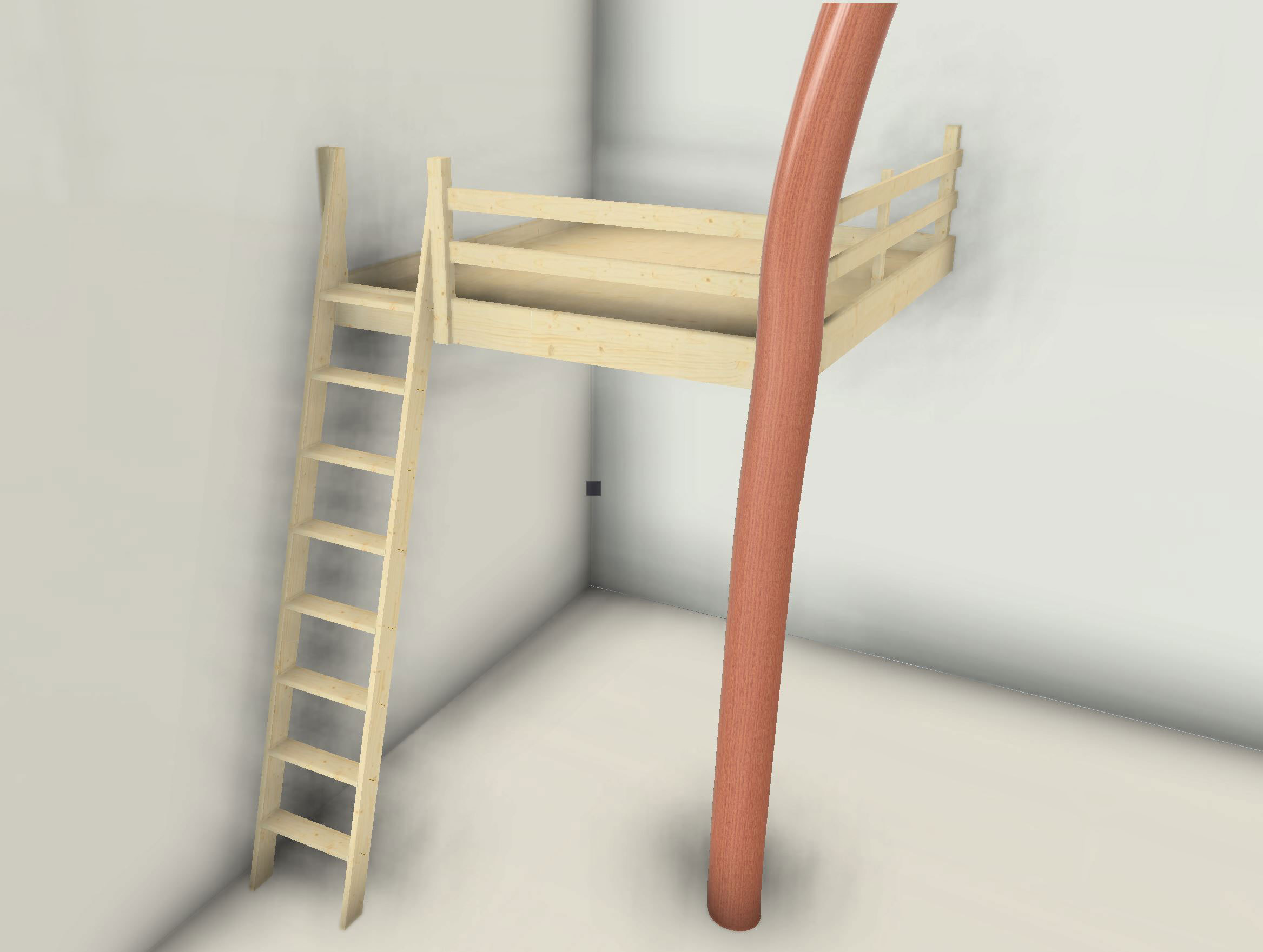 Hochbett mit Robinienstamm